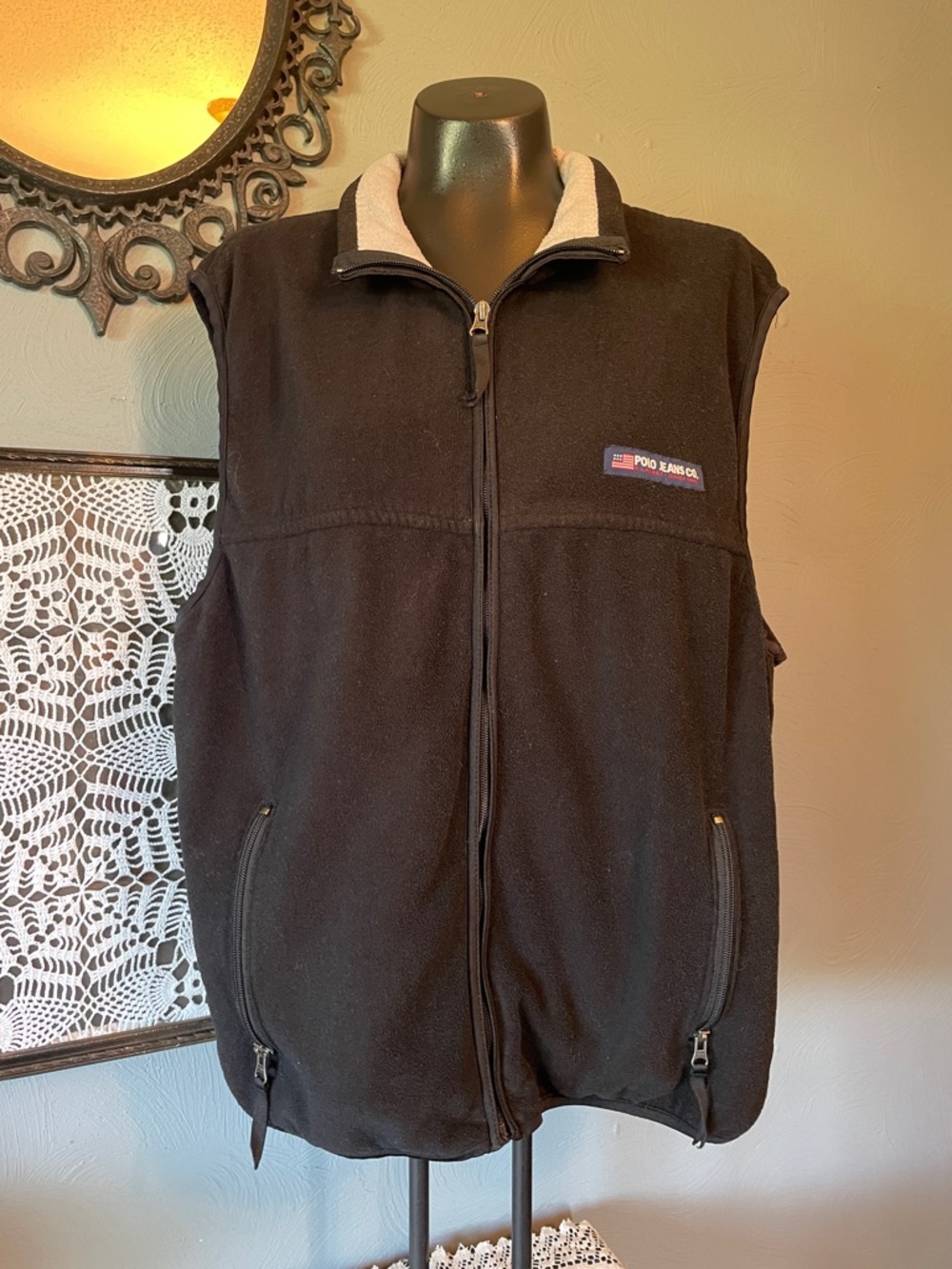 Polo by Ralph Lauren Black Fleece Vest with Contrast Collar